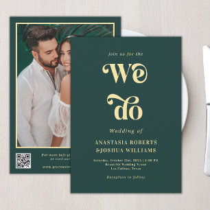 Convites Retro Fazemos Casamento de Código QR Verde e Doura
