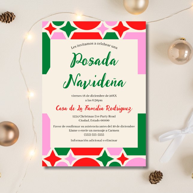 Convites Retro Festivo Posada Navideña Natal (Criador carregado)