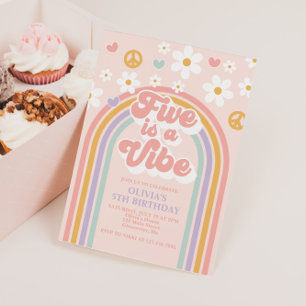 Convites Retro Five é um Vibe Aniversário de 5 anos Rainbow