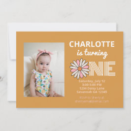 Convites Retro Floral Daisy Primeiro Aniversário