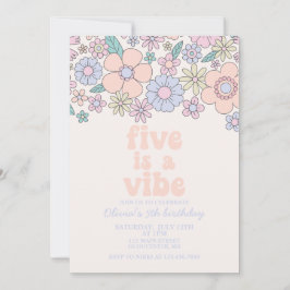 Convites Retro Floral Five é uma Vibe de 5º aniversário