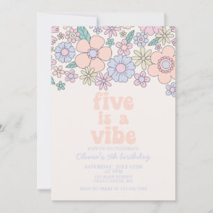Convites Retro Floral Five é uma Vibe de 5º aniversário