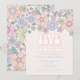 Convites Retro Floral Five é uma Vibração 5º aniversário