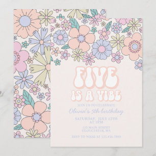 Convites Retro Floral Five é uma Vibração 5º aniversário