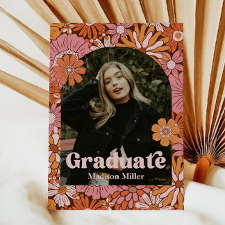 Convites Retro Floral Graduation Announcement Card