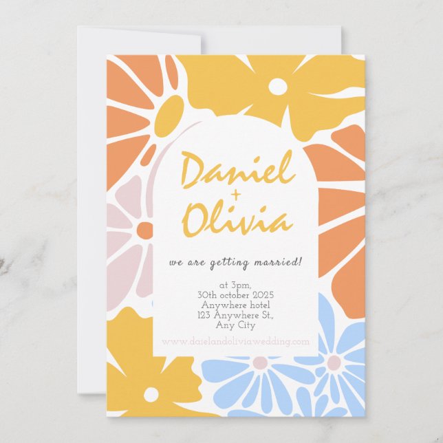 Convites Retro Floral Wedding (Frente)