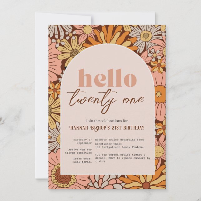 Convites Retro Florals ANY AGE Invitation (Frente)