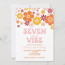 Convites Retro Flower Seven é uma Vibe de 7º Aniversário