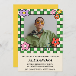 Convites Retro Flowers Groovy Foto 36 anos