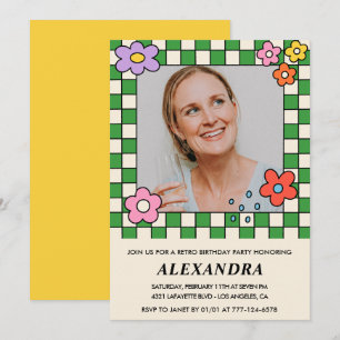 Convites Retro Flowers Groovy Foto 64 anos