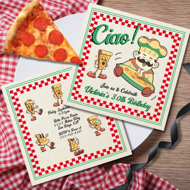 Convites Retro Funky Pizza Box - Festa de aniversário de ch (Criador carregado)