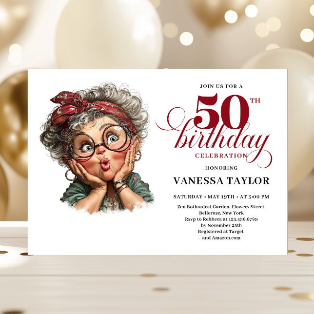 Convites Retro funny lady turning 50 birthday invitation (Retro funny lady turning 50 birthday invitation)