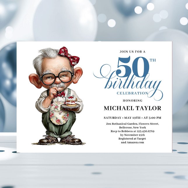 Convites Retro Funny Man 50th Birthday Bash Humor Invite (Retro Funny Man 50th Birthday Bash Humor Invite)