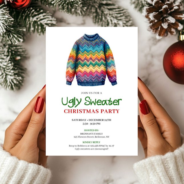 Convites Retro Funny Ugly Sweater Christmas Invitation (Retro Funny Ugly Sweater Christmas Invitation)