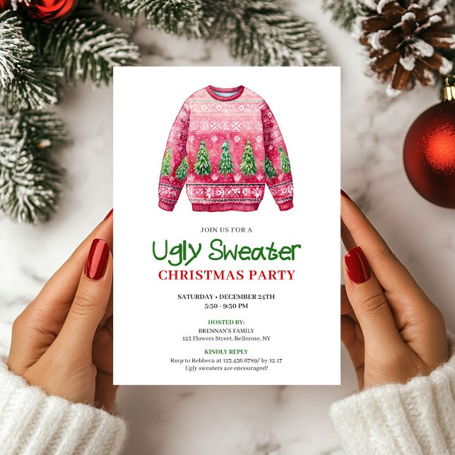 Convites Retro Funny Ugly Sweater Holiday Party Card (Retro Funny Ugly Sweater Holiday Party Card)