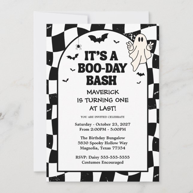 Convites Retro Ghost One Halloween Boy 1st Birthday (Frente)