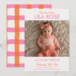 Convites Retro Gingham Photo Birth Announcement Card