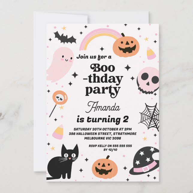 Convites Retro Girls Boothday Halloween Aniversário (Frente)