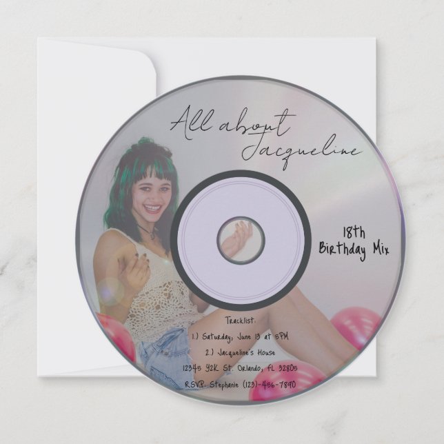Convites Retro Girl's Music CD Birthday Invitation (Frente)