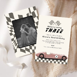 Convites Retro Girls Vintage Pink Race Car Festa de anivers