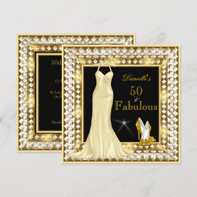 Convites Retro Glamor Hollywood Fabuloso 50 Deco Dourado (Frente/Verso)