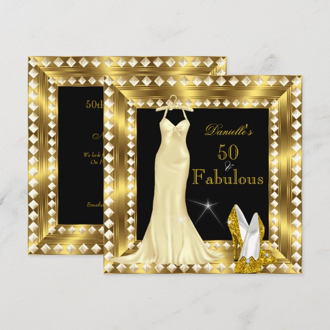 Convites Retro Glamor Hollywood Fabuloso 50 Dourado Deco 3 (Frente/Verso)