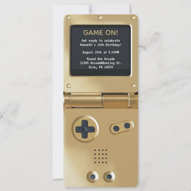 Convites Retro Gold Handheld Gaming Birthday Invitation (Frente)