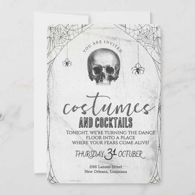 Convites Retro Gothic Skull Dance Halloween Party (Frente)