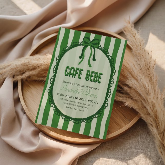Convites Retro Green Bow Franch Cafe Baby Shower (Criador carregado)
