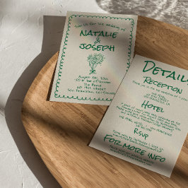 Convites Retro Green Hand Desenhou Quirky Tudo Em Um Casame