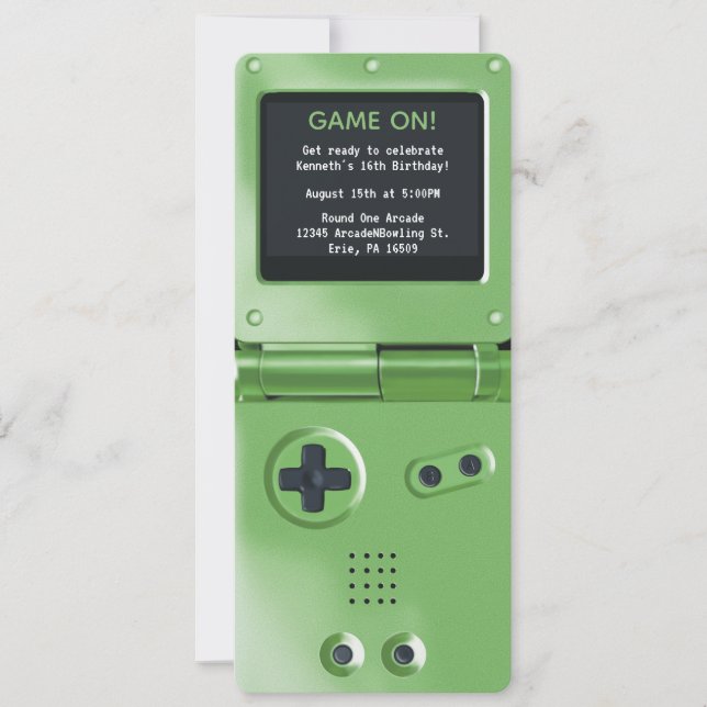 Convites Retro Green Handheld Gaming Birthday Invitation (Frente)