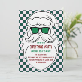 Convites Retro Green Pink Checkered Santa Claus Christmas 