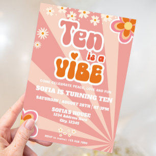 Convites Retro Groovy 10th Birthday Invitation Modelo