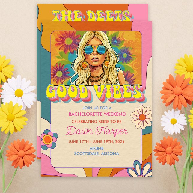 Convites Retro Groovy 1960s Bachelorette Weekend Itinerário (Criador carregado)