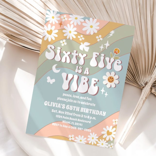 Convites Retro Groovy 65th Birthday Invitation (Criador carregado)