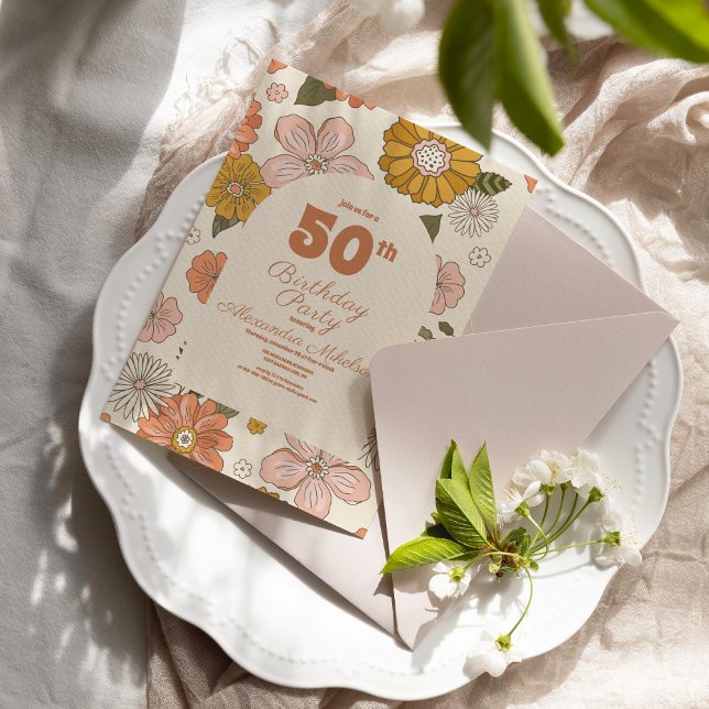 Convites Retro Groovy 70 é considerado o 50º aniversário (Criador carregado)