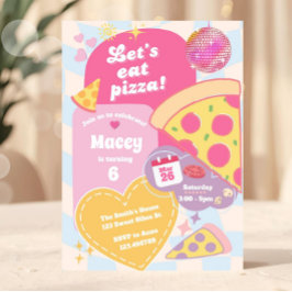 Convites Retro Groovy 70s Disco Girl Pizza Party Colorful 