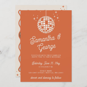 Convites Retro Groovy 70s Ivory Orange Photo Disco Wedding
