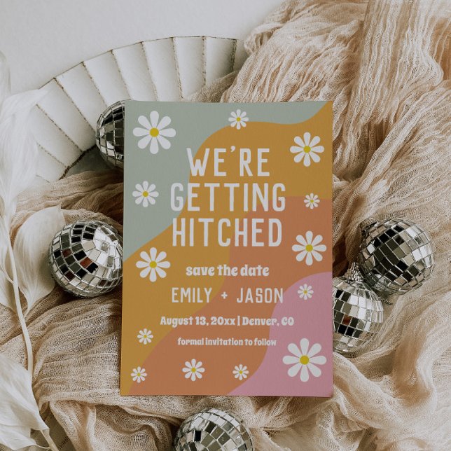 Convites retro groovy 70's salve a data (Criador carregado)