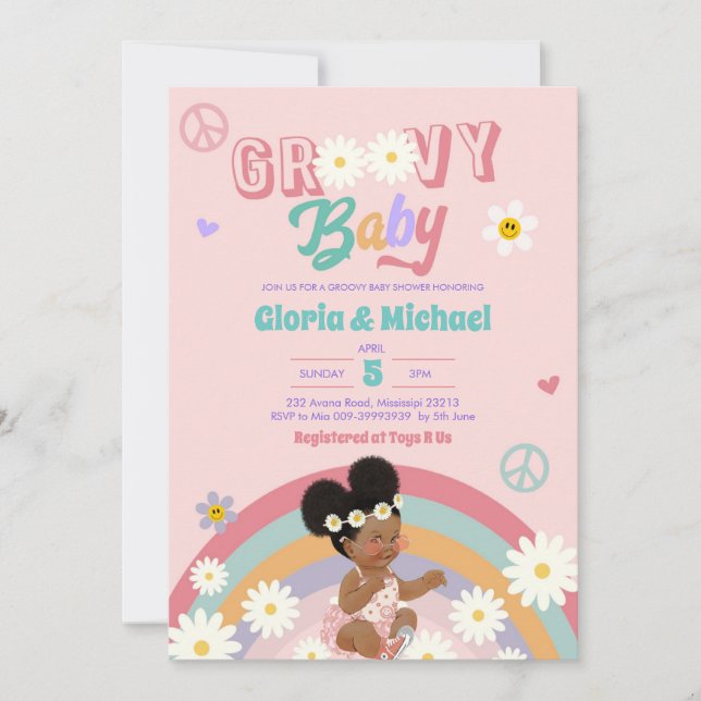 Convites Retro Groovy Afro Girl Invitation (Frente)