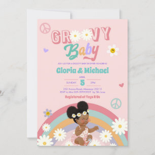 Convites Retro Groovy Afro Girl Invitation