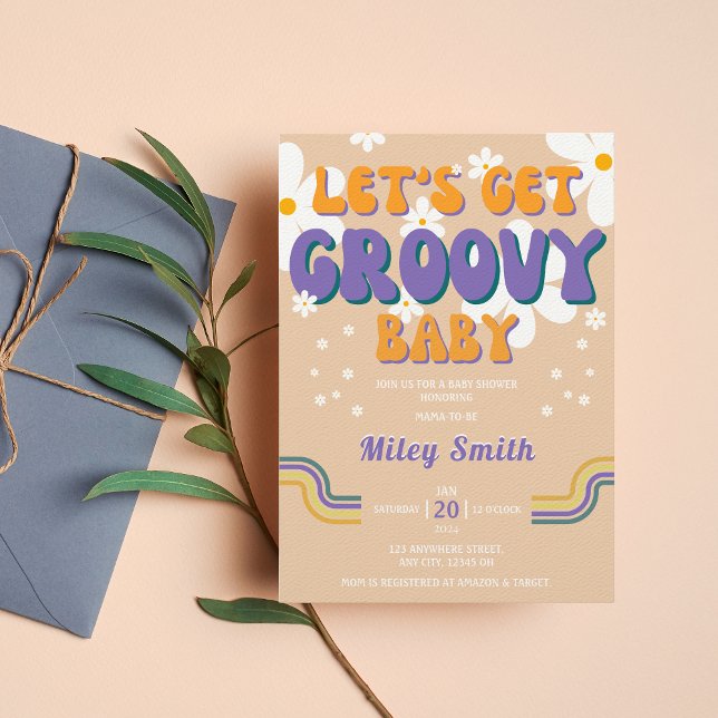 Convites Retro Groovy Chá de fraldas 70s 80s Rapariga Hippi (Criador carregado)