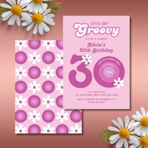 Convites Retro Groovy Daisies - aniversário de 30 anos cor-