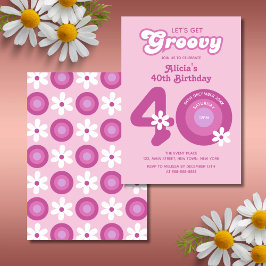 Convites Retro Groovy Daisies - aniversário de 40 anos cor-