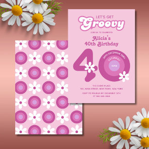 Convites Retro Groovy Daisies - aniversário de 40 anos cor-
