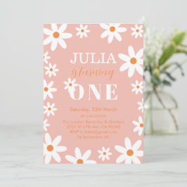 Convites Retro Groovy Daisy Boho primeiro aniversario Party