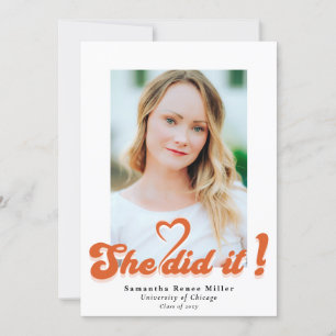 Convites Retro Groovy Ela fez isso com 2 Foto Graduação I