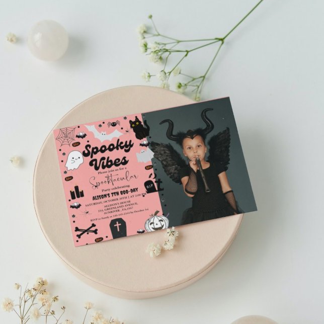 Convites Retro groovy Ghost Halloween Spooky vibe Aniversár (Criador carregado)