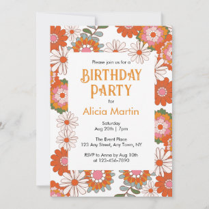 Convites Retro Groovy Hippie Flora & Leaf Colorful Birthday