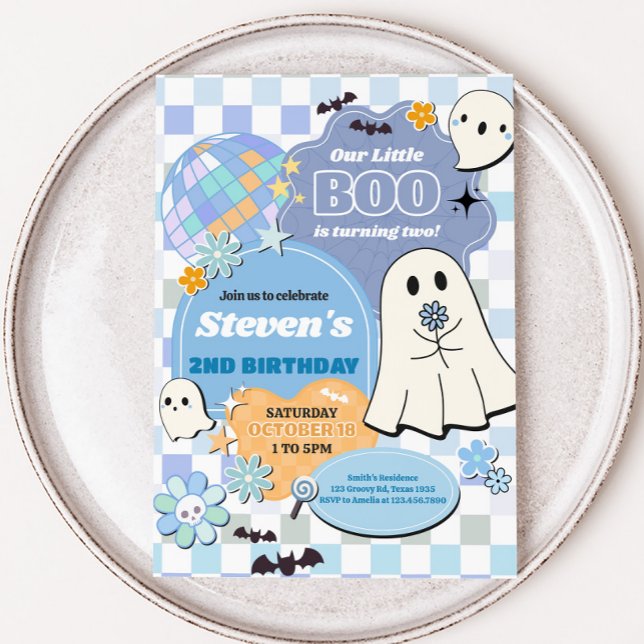 Convites Retro Groovy Little Boo Festa de aniversário (Retro Groovy Little Boo Birthday Party Invitation)